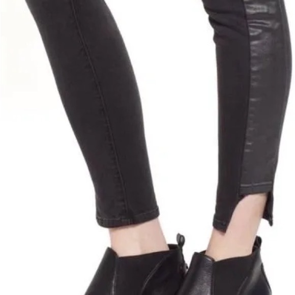 Frame Le Skinny de Jeanne Tuxedo Stripe Black Jeans Side Step Crop Pants Size 28 - Picture 2 of 12